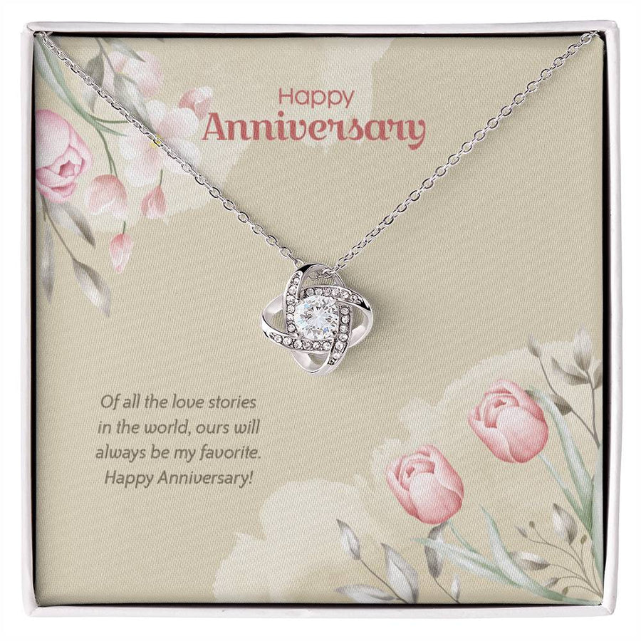 To My Wife Our Love Story Always Favorite 14K Gold Love Knot Necklace Jewelry Romantic Gift for Wife Anniversary