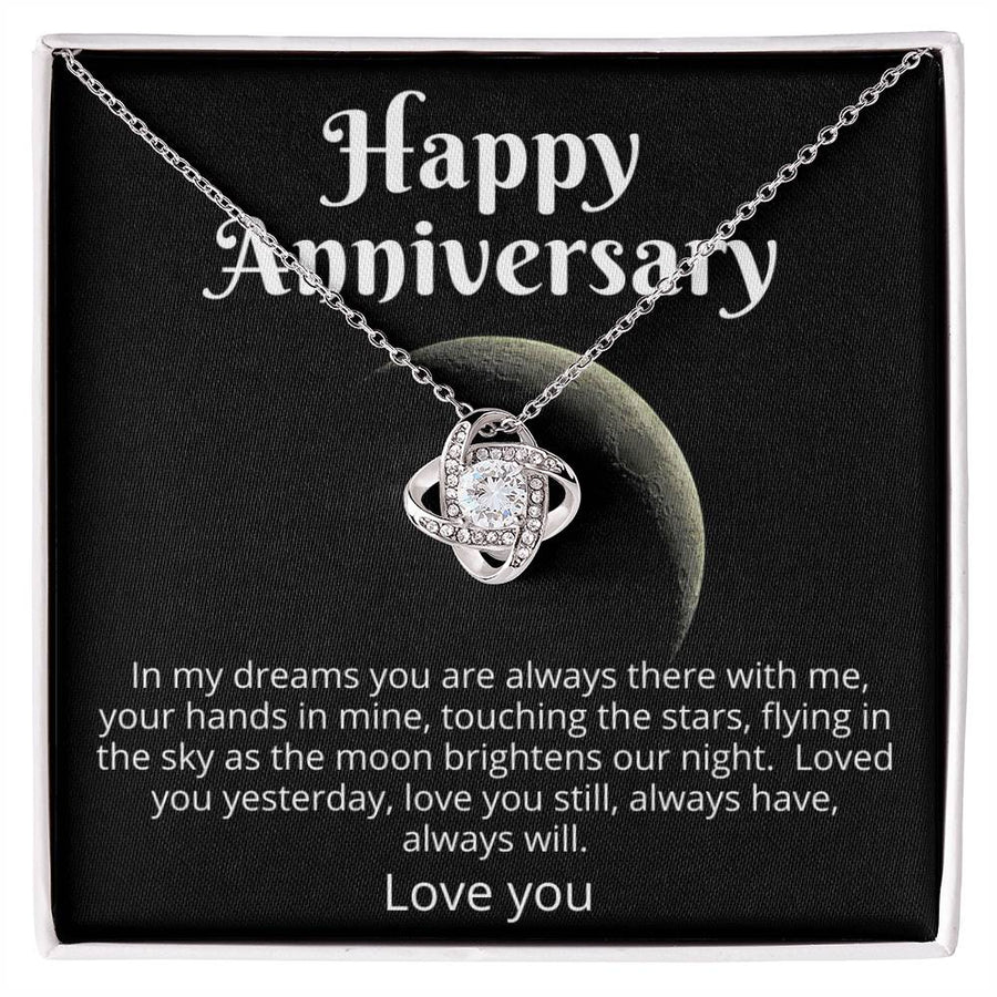 To My Wife Happy Anniversary Dreams Always There Moon Brightens 14K Gold Love Knot Necklace Jewelry Perfect Gift for Wife Anniversary