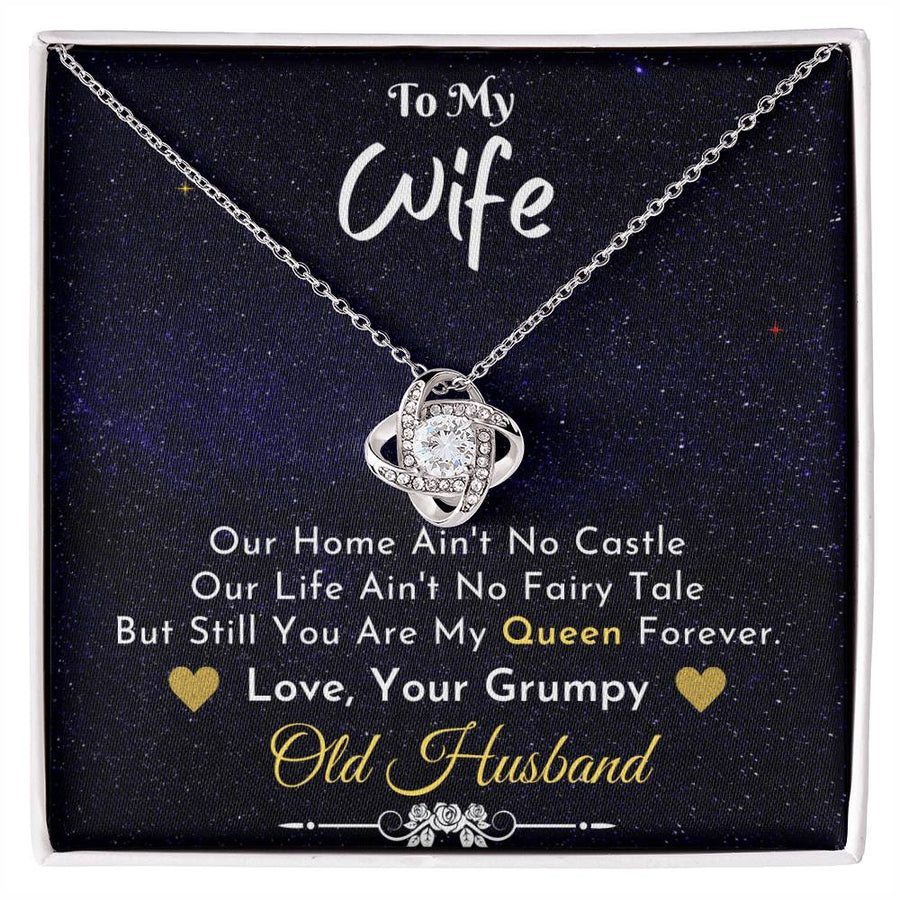To My Wife You Are My Queen Forever 14K Gold Love Knot Necklace Jewelry Beautiful Gift for Wife Anniversary