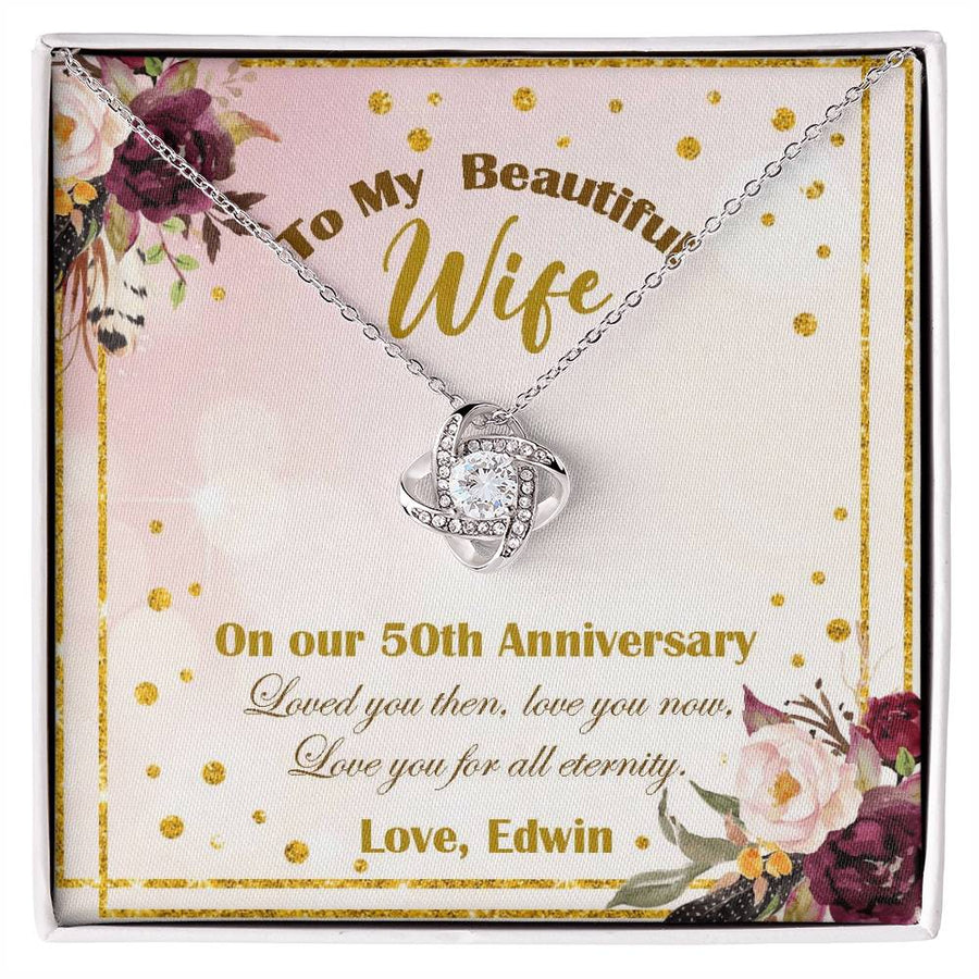 To My Beautiful Wife 50th Anniversary Love You All Eternity 14K Gold Love Knot Necklace Jewelry Romantic Gift for Wife Anniversary