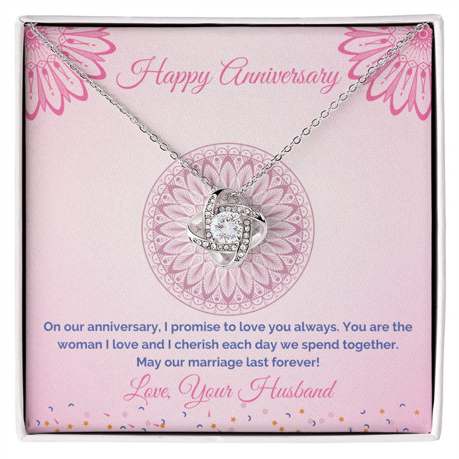 To My Wife Promise Love Cherish Daily 14K Gold Love Knot Necklace Jewelry Beautiful Gift for Wife Anniversary