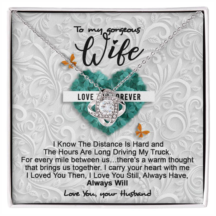 To My Gorgeous Wife Love You Forever Distance Hard 14K Gold Love Knot Necklace Jewelry Perfect Gift for Wife Anniversary