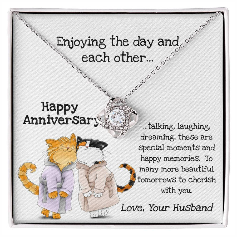 To My Wife Enjoying Day Each Other Talking Laughing 14K Gold Love Knot Necklace Jewelry Romantic Gift for Wife Anniversary