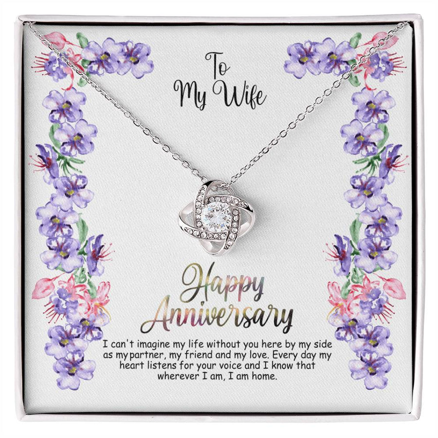 To My Wife Partner Friend Love Wherever I Am Home 14K Gold Love Knot Necklace Jewelry Beautiful Gift for Wife Anniversary