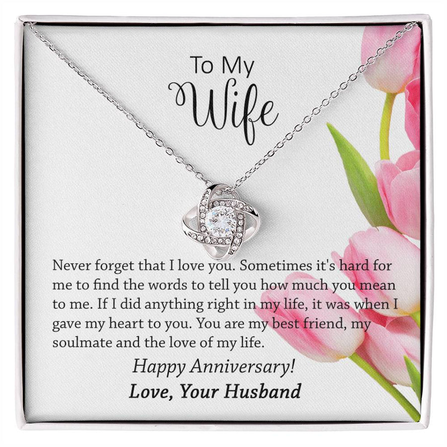 To My Wife Never Forget Love You Best Friend Soulmate Love of Life 14K Gold Love Knot Necklace Jewelry Romantic Gift for Wife Anniversary