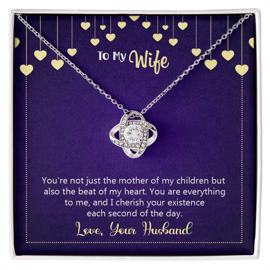To My Wife Mother Of My Children Beat My Heart 14K Gold Love Knot Necklace Jewelry Beautiful Gift for Wife Anniversary