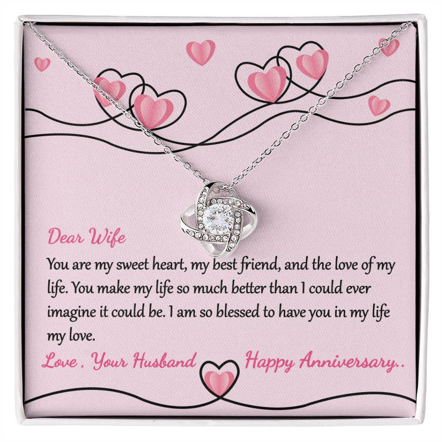 To My Wife Sweet Heart Best Friend Love of Life 14K Gold Love Knot Necklace Jewelry Romantic Gift for Wife Anniversary
