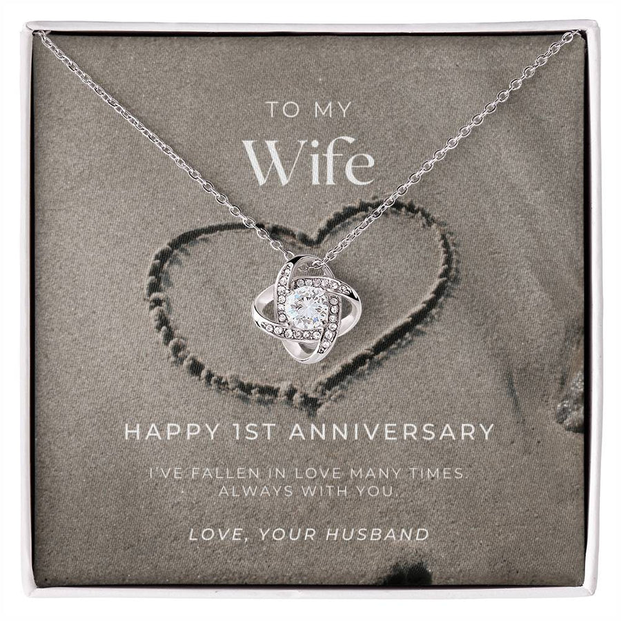 To My Wife 1st Anniversary Fallen in Love Many Times Always With You 14K Gold Love Knot Necklace Jewelry Romantic Gift for Wife Anniversary