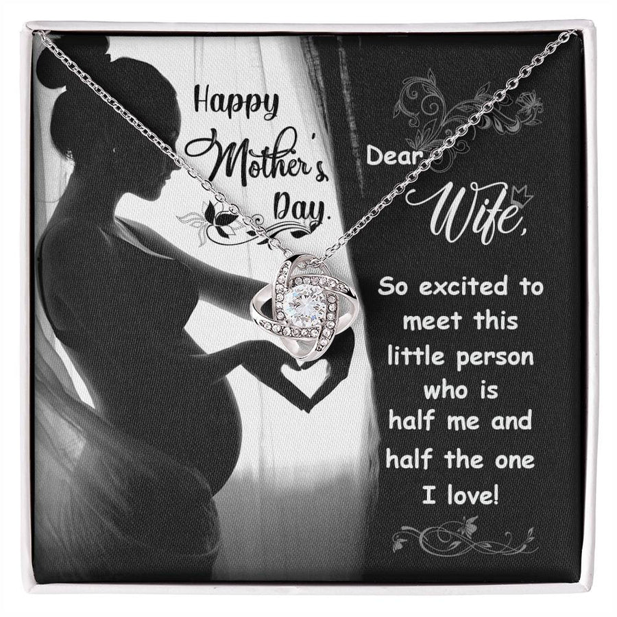 Dear Wife Happy Mother's Day Half Me Half You 14K Gold Love Knot Necklace Jewelry Beautiful Gift for Wife Mother's Day