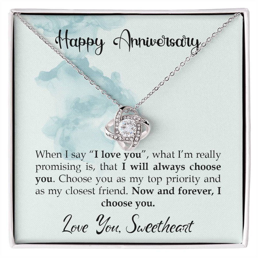 To My Wife Happy Anniversary I Will Always Choose You 14K Gold Love Knot Necklace Jewelry Romantic Gift for Wife Anniversary