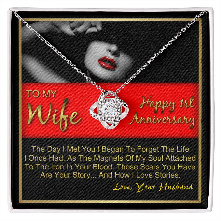 To My Wife Happy 1st Anniversary Day Met You Began Forget Life 14K Gold Love Knot Necklace Jewelry Beautiful Gift for Wife Anniversary