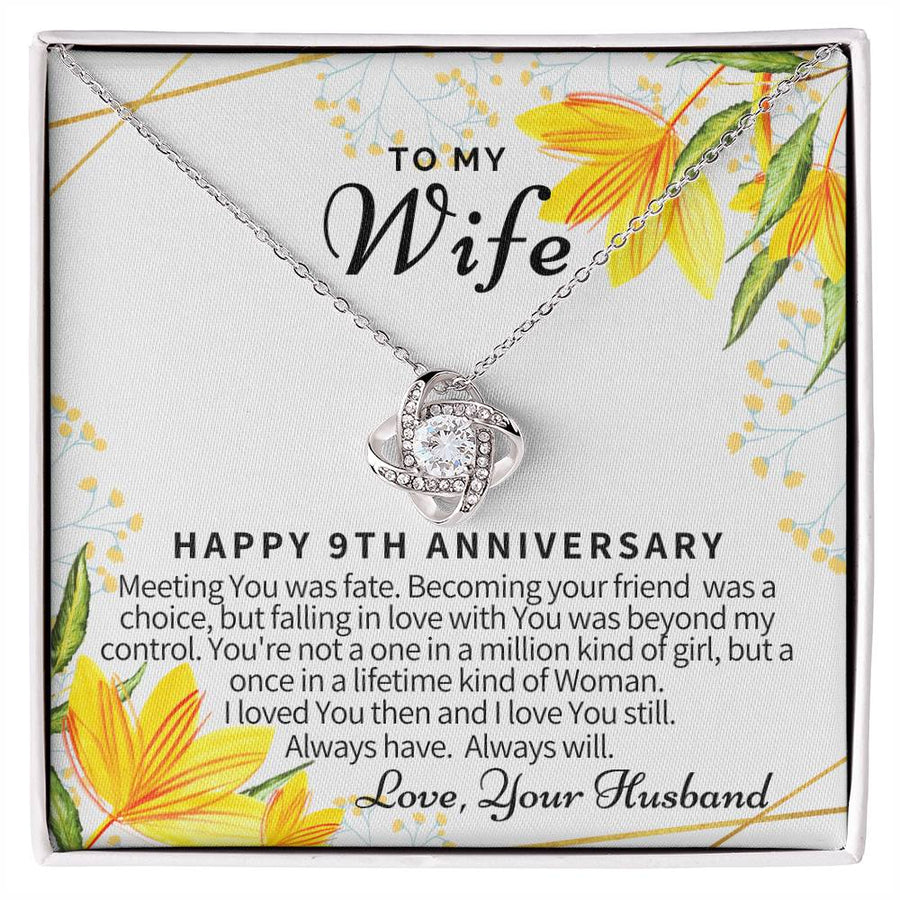 To My Wife 9th Anniversary Meeting Was Fate Once Lifetime Woman 14K Gold Love Knot Necklace Jewelry Romantic Gift for Wife Anniversary
