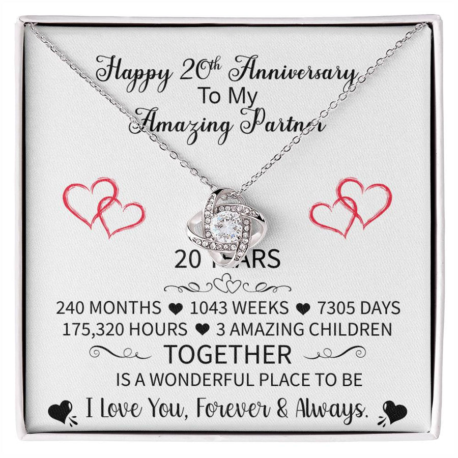 Happy 20th Anniversary My Amazing Partner Together Wonderful Place 14K Gold Love Knot Necklace Jewelry Beautiful Gift for Wife Anniversary