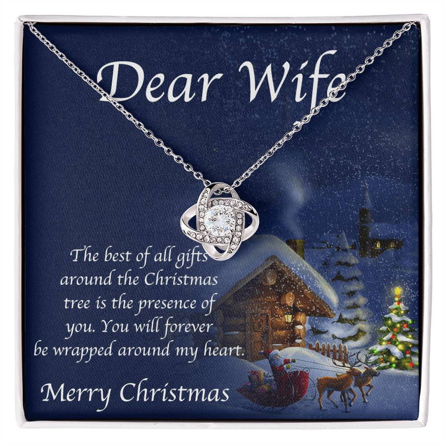 Dear Wife Merry Christmas Best All Gifts Presence You Wrapped Around My Heart 14K Gold Love Knot Necklace Jewelry Beautiful Gift for Wife Christmas
