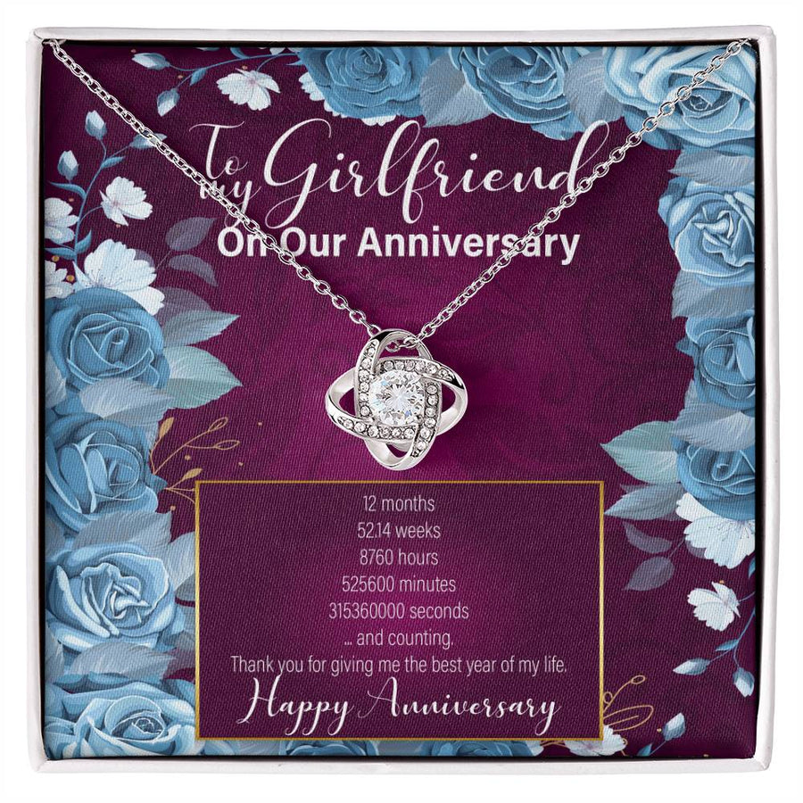 To My Girlfriend 1 Year Anniversary Best Year of My Life Thank You 14K Gold Love Knot Necklace Jewelry Romantic Gift for Girlfriend Anniversary