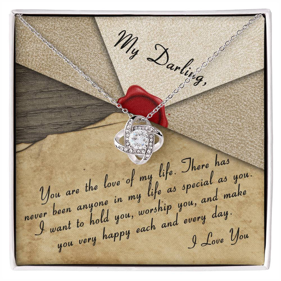 My Darling You Are Love of My Life Special Hold Worship Make Happy 14K Gold Love Knot Necklace Jewelry Beautiful Gift for Wife Anniversary