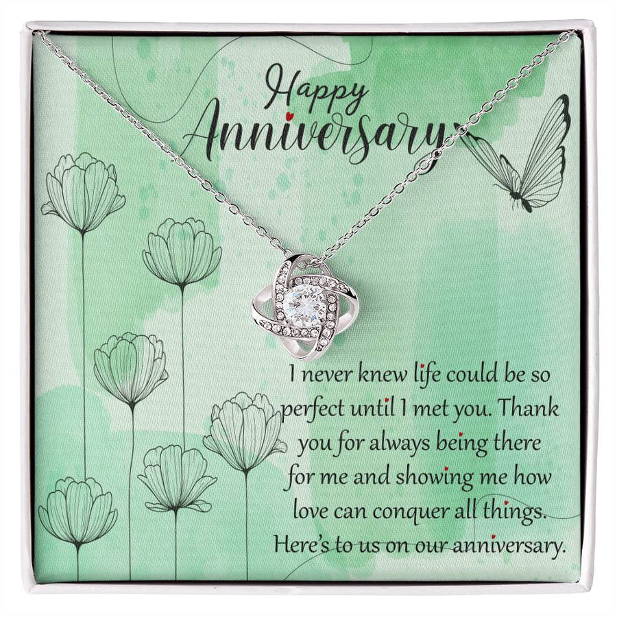 To My Wife Never Knew Life Perfect Until Met You 14K Gold Love Knot Necklace Jewelry Beautiful Gift for Wife Anniversary