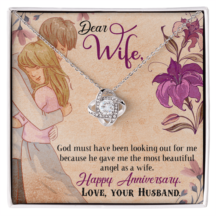 Dear Wife Beautiful Angel God Blessing 14K Gold Love Knot Necklace Jewelry Beautiful Gift for Wife Anniversary