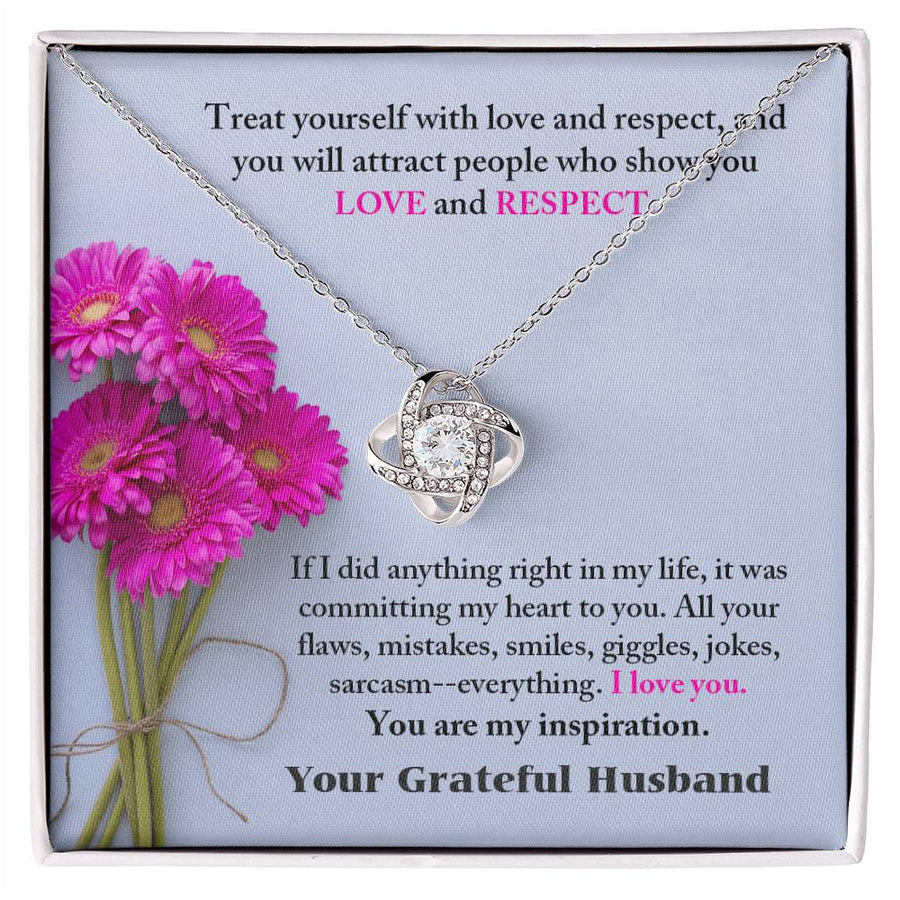 Treat Yourself Love Respect Committing Heart Flaws Mistakes Everything You Are My Inspiration 14K Gold Love Knot Necklace Jewelry Perfect Gift for Wife Anniversary