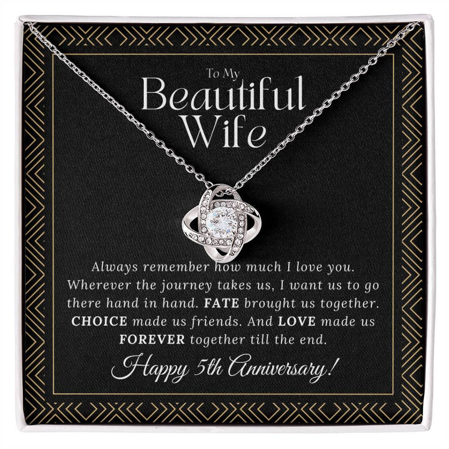 To My Beautiful Wife Happy 5th Anniversary Always Remember How Much Love Journey Forever 14K Gold Love Knot Necklace Romantic Gift for Wife Anniversary