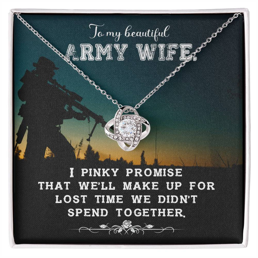 To My Beautiful Army Wife Pinky Promise Make Up Lost Time 14K Gold Love Knot Necklace Jewelry Perfect Gift for Wife Anniversary