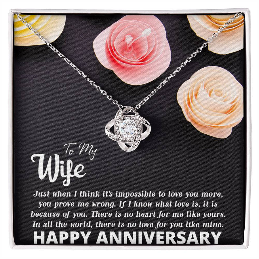 To My Wife Impossible Love You More No Heart Like Yours 14K Gold Love Knot Necklace Jewelry Romantic Gift for Wife Anniversary