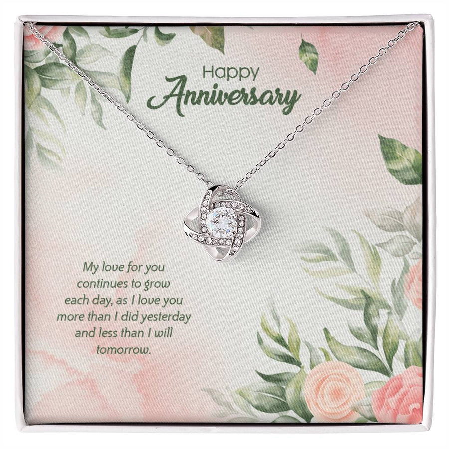 Happy Anniversary My Love Continues Grow Each Day More Yesterday Less Tomorrow 14K Gold Love Knot Necklace Jewelry Beautiful Gift for Wife Anniversary