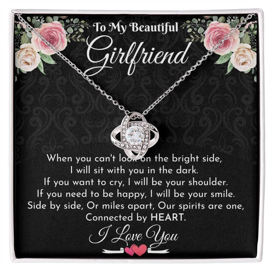 To My Beautiful Girlfriend Connected By Heart 14K Gold Love Knot Necklace Jewelry Romantic Gift for Girlfriend Anniversary