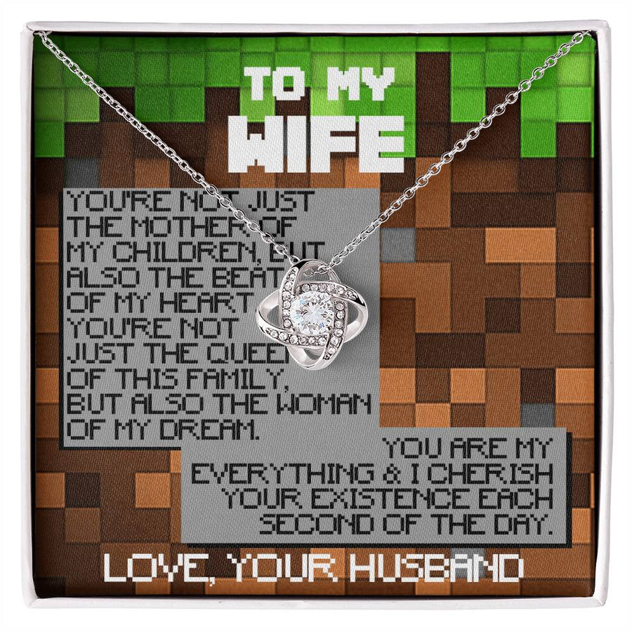 To My Wife Mother of Children Beat of Heart Queen of Family 14K Gold Love Knot Necklace Jewelry Perfect Gift for Wife Anniversary