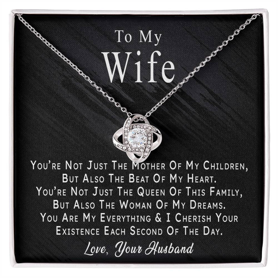 To My Wife Mother Children Beat Heart Queen Family Woman Dreams 14K Gold Love Knot Necklace Jewelry Beautiful Gift for Wife Anniversary