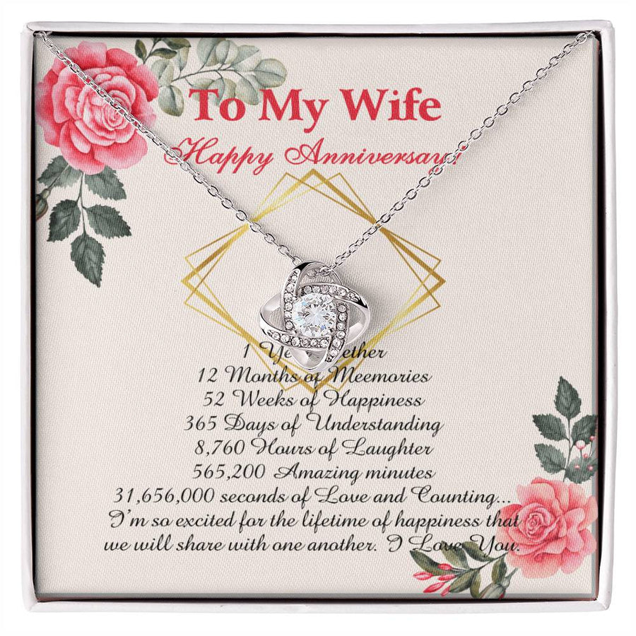 To My Wife 1 Year 12 Months 365 Days Anniversary 14K Gold Love Knot Necklace Jewelry Beautiful Gift for Wife Anniversary
