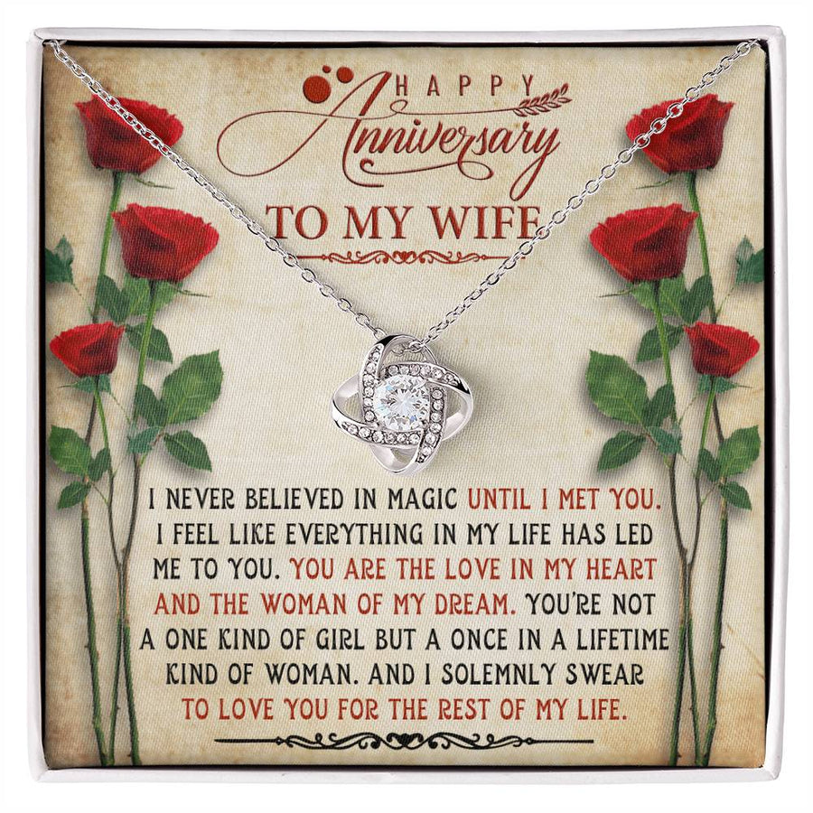 To My Wife Never Believed Magic Until Met You 14K Gold Love Knot Necklace Jewelry Romantic Gift for Wife Anniversary