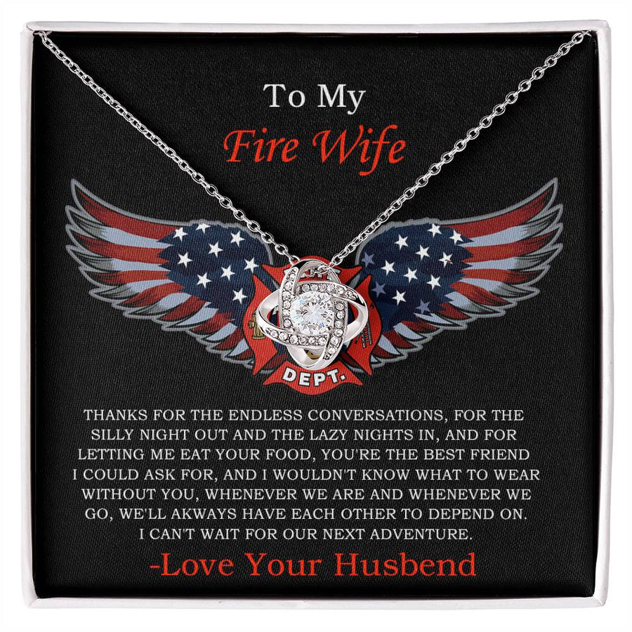 To My Fire Wife Endless Conversations Best Friend Adventure 14K Gold Love Knot Necklace Jewelry Romantic Gift for Wife Anniversary