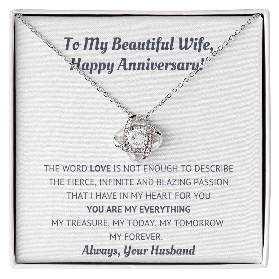 To My Beautiful Wife You Are My Everything 14K Gold Love Knot Necklace Jewelry Romantic Gift for Wife Anniversary