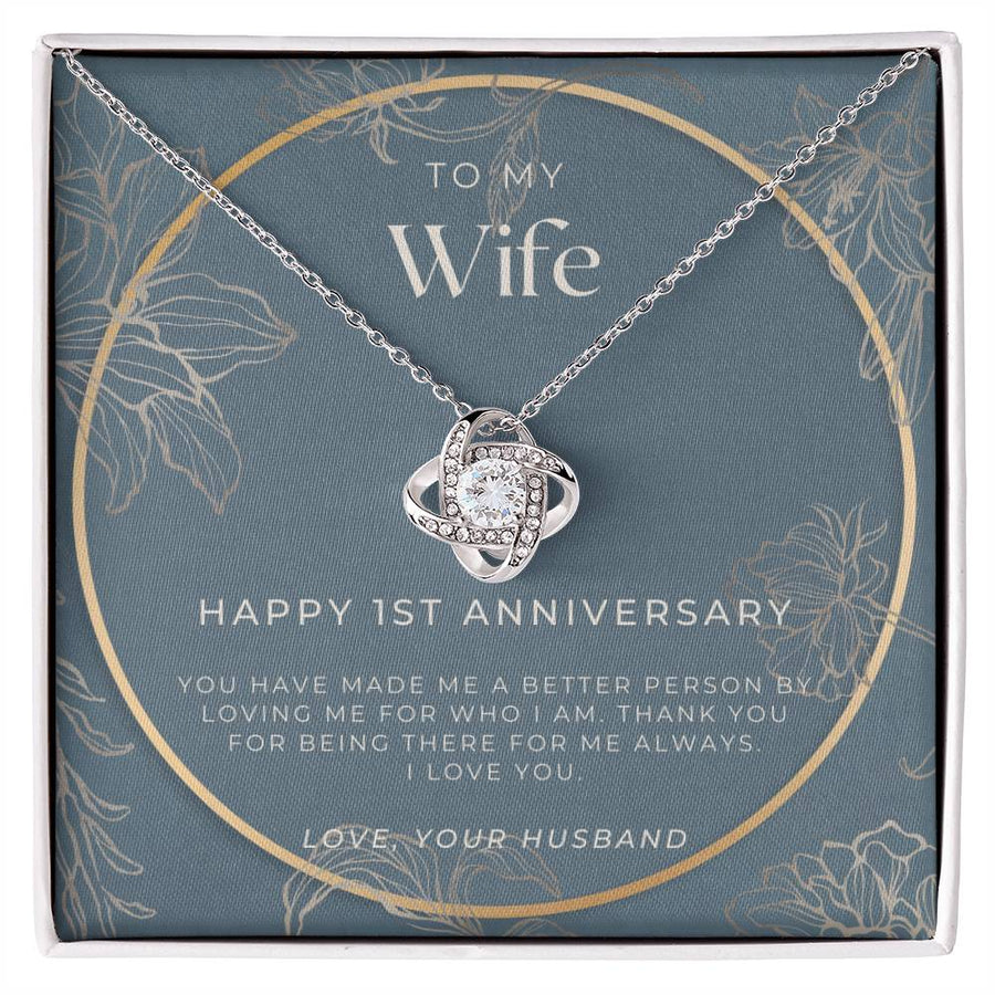 To My Wife 1st Anniversary Made Me Better Person Loving Me 14K Gold Love Knot Necklace Jewelry Romantic Gift for Wife Anniversary