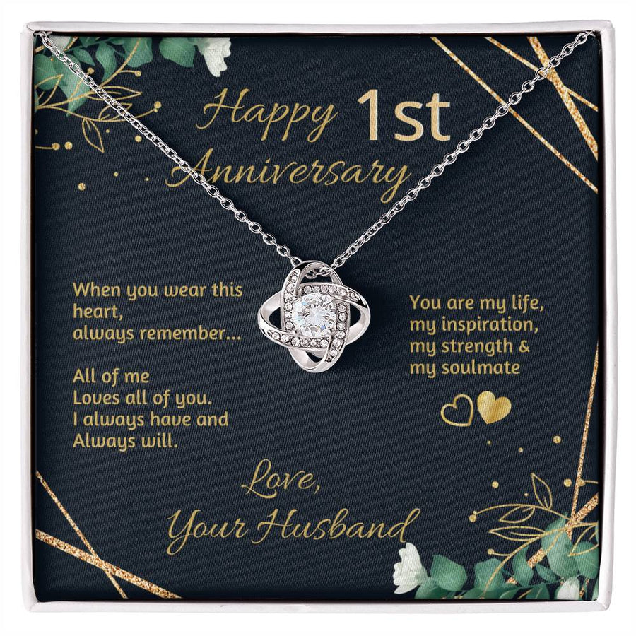 1st Anniversary All Me Loves All You Life Inspiration Soulmate 14K Gold Love Knot Necklace Jewelry Beautiful Gift for Wife Anniversary