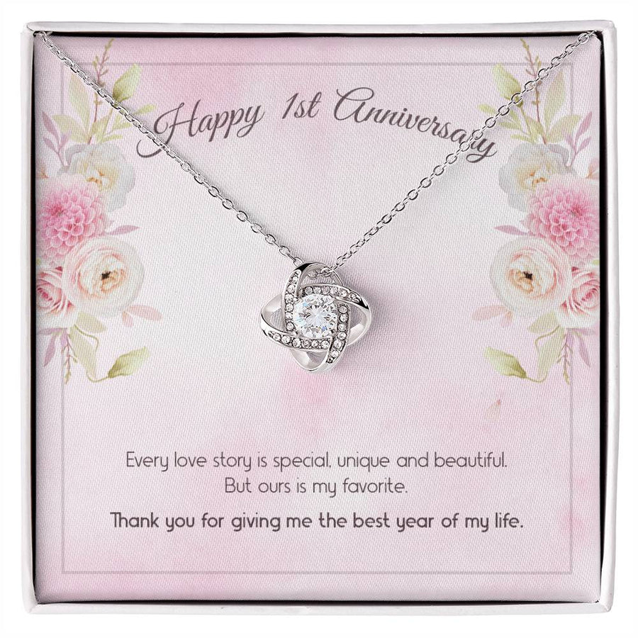 Happy 1st Anniversary Our Love Story My Favorite Best Year 14K Gold Love Knot Necklace Jewelry Beautiful Gift for Wife Anniversary