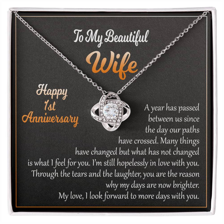 To My Beautiful Wife 1st Anniversary Hopelessly Love Days Brighter 14K Gold Love Knot Necklace Jewelry Beautiful Gift for Wife Anniversary