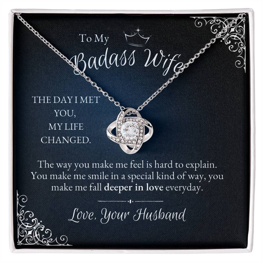 To My Badass Wife Day I Met You Life Changed 14K Gold Love Knot Necklace Jewelry Perfect Gift for Wife Anniversary