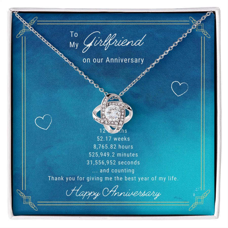 To My Girlfriend Thank You Best Year 14K Gold Love Knot Necklace Jewelry Romantic Gift for Girlfriend Anniversary