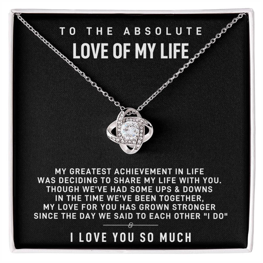 To My Wife Absolute Love My Life Greatest Achievement Share 14K Gold Love Knot Necklace Jewelry Romantic Gift for Wife Anniversary