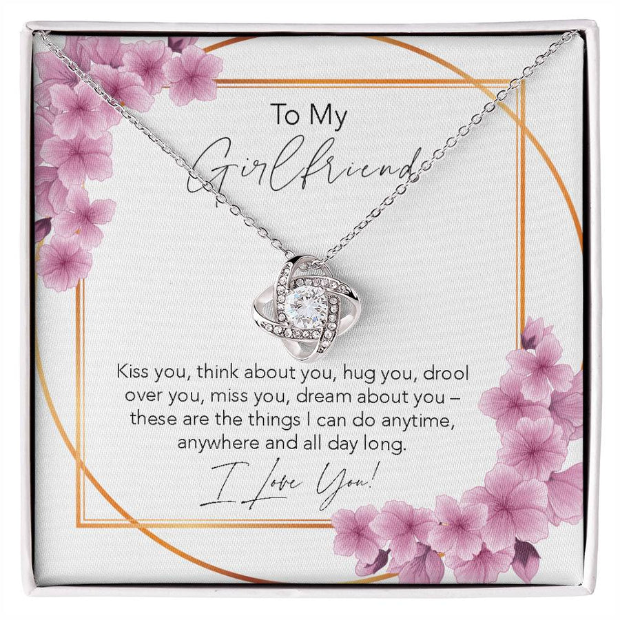 To My Girlfriend Kiss You Think About You 14K Gold Love Knot Necklace Jewelry Romantic Gift for Girlfriend Anniversary