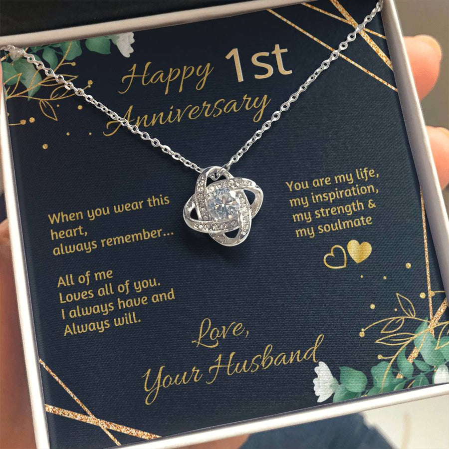 1st Anniversary All Me Loves All You Life Inspiration Soulmate 14K Gold Love Knot Necklace Jewelry Beautiful Gift for Wife Anniversary
