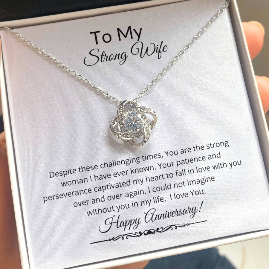 To My Strong Wife Challenging Times Patience Perseverance 14K Gold Love Knot Necklace Jewelry Beautiful Gift for Wife Anniversary