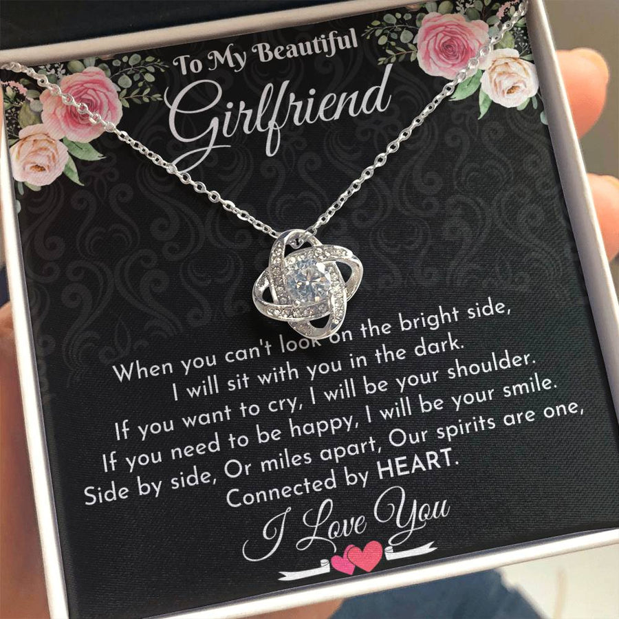 To My Beautiful Girlfriend Connected By Heart 14K Gold Love Knot Necklace Jewelry Romantic Gift for Girlfriend Anniversary