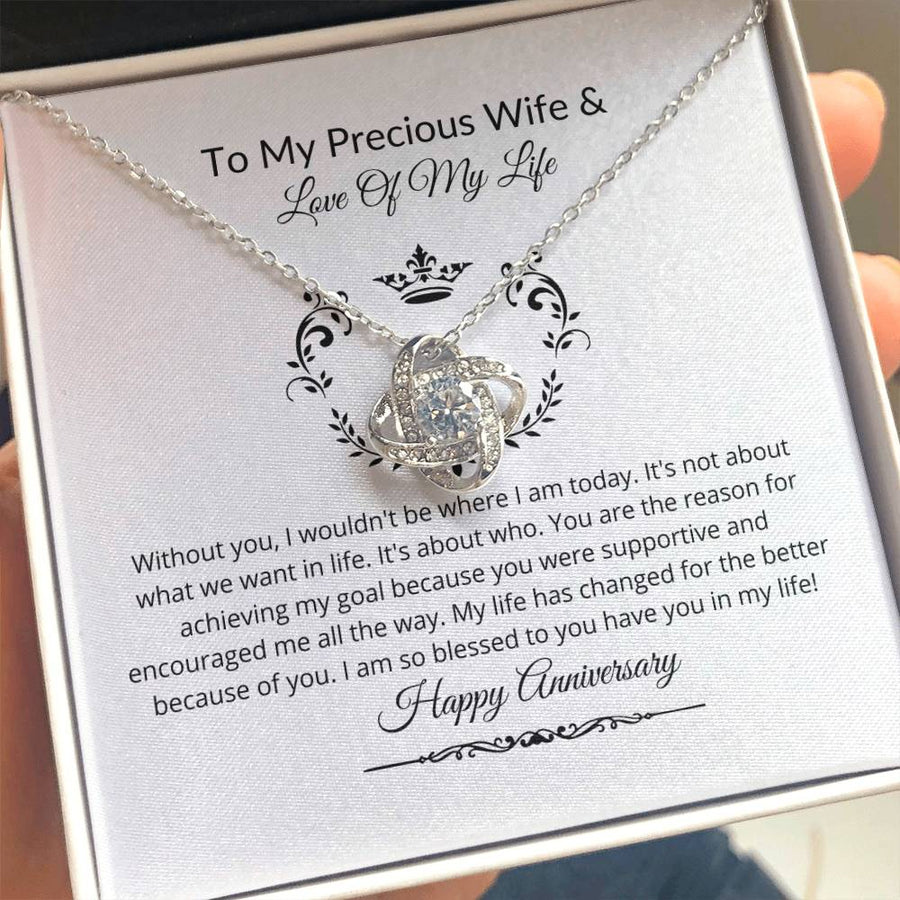 To My Precious Wife Love of My Life 14K Gold Love Knot Necklace Jewelry Beautiful Gift for Wife Anniversary