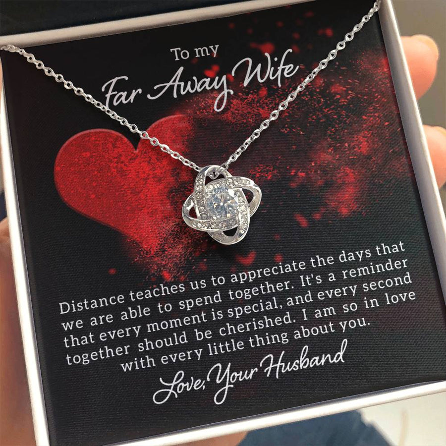 To My Far Away Wife Distance Teaches Appreciate Days Together Every Moment Special In Love 14K Gold Love Knot Necklace Jewelry Romantic Gift for Wife Anniversary