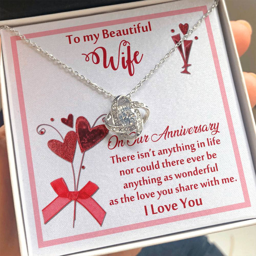 To My Beautiful Wife Love You Share With Me Anniversary 14K Gold Love Knot Necklace Jewelry Beautiful Gift for Wife Anniversary