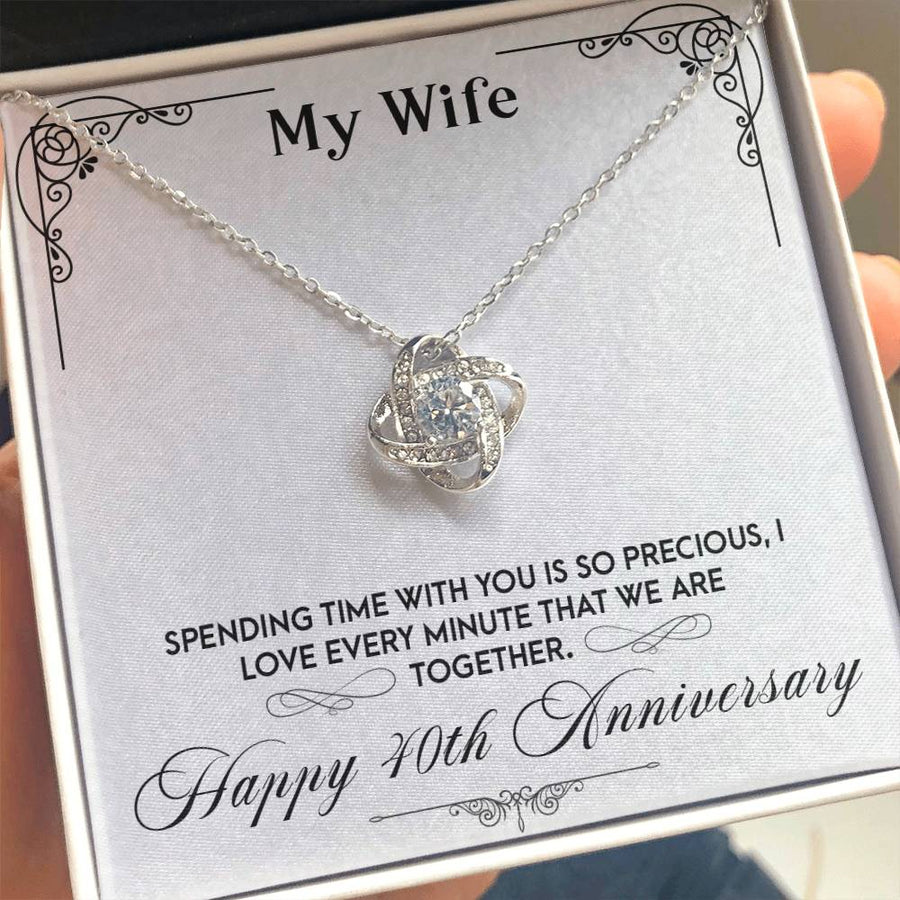 My Wife Happy 40th Anniversary Spending Time Precious Love Every Minute Together 14K Gold Love Knot Necklace Jewelry Beautiful Gift for Wife Anniversary