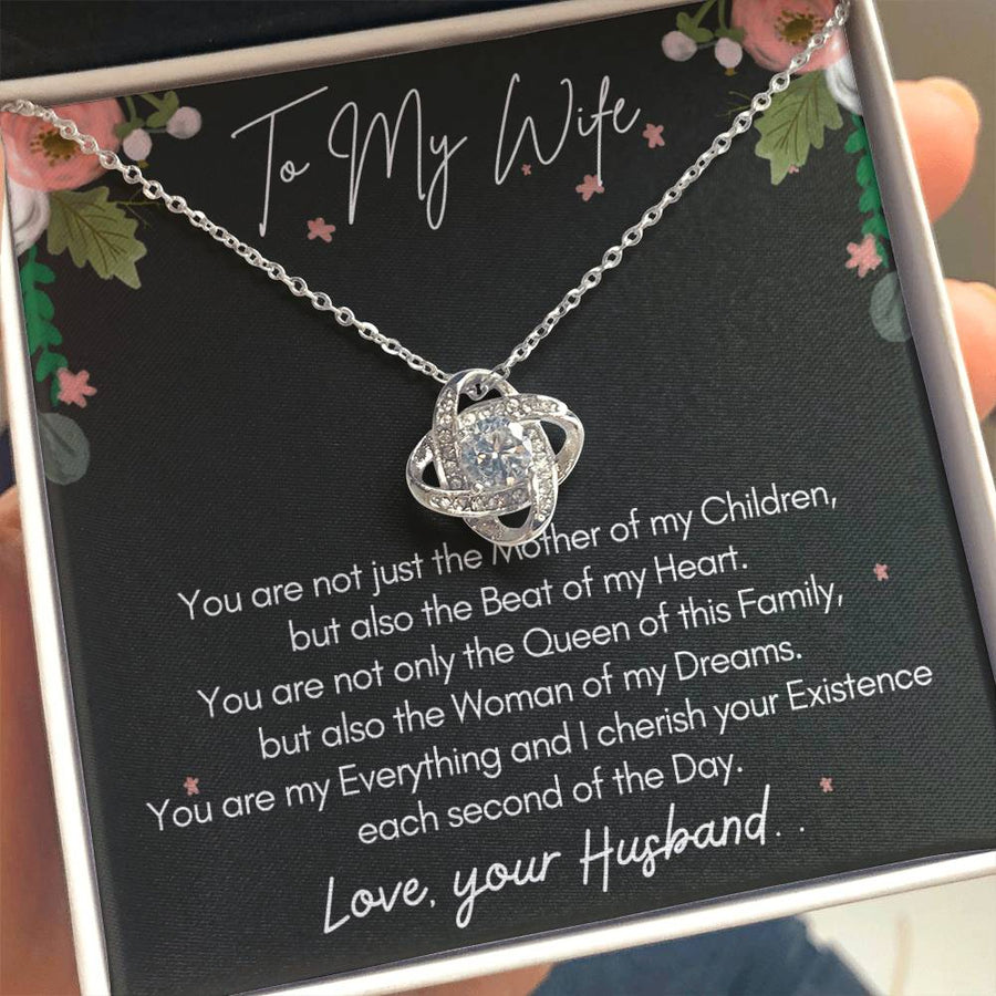To My Wife Mother Children Beat Heart Queen Woman Dreams 14K Gold Love Knot Necklace Jewelry Beautiful Gift for Wife Anniversary